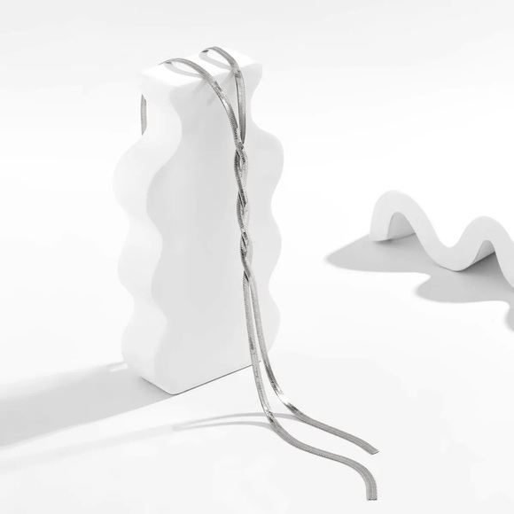 Silver Adjustable Flat Snake Long Chain Necklace - Picture 4 of 9